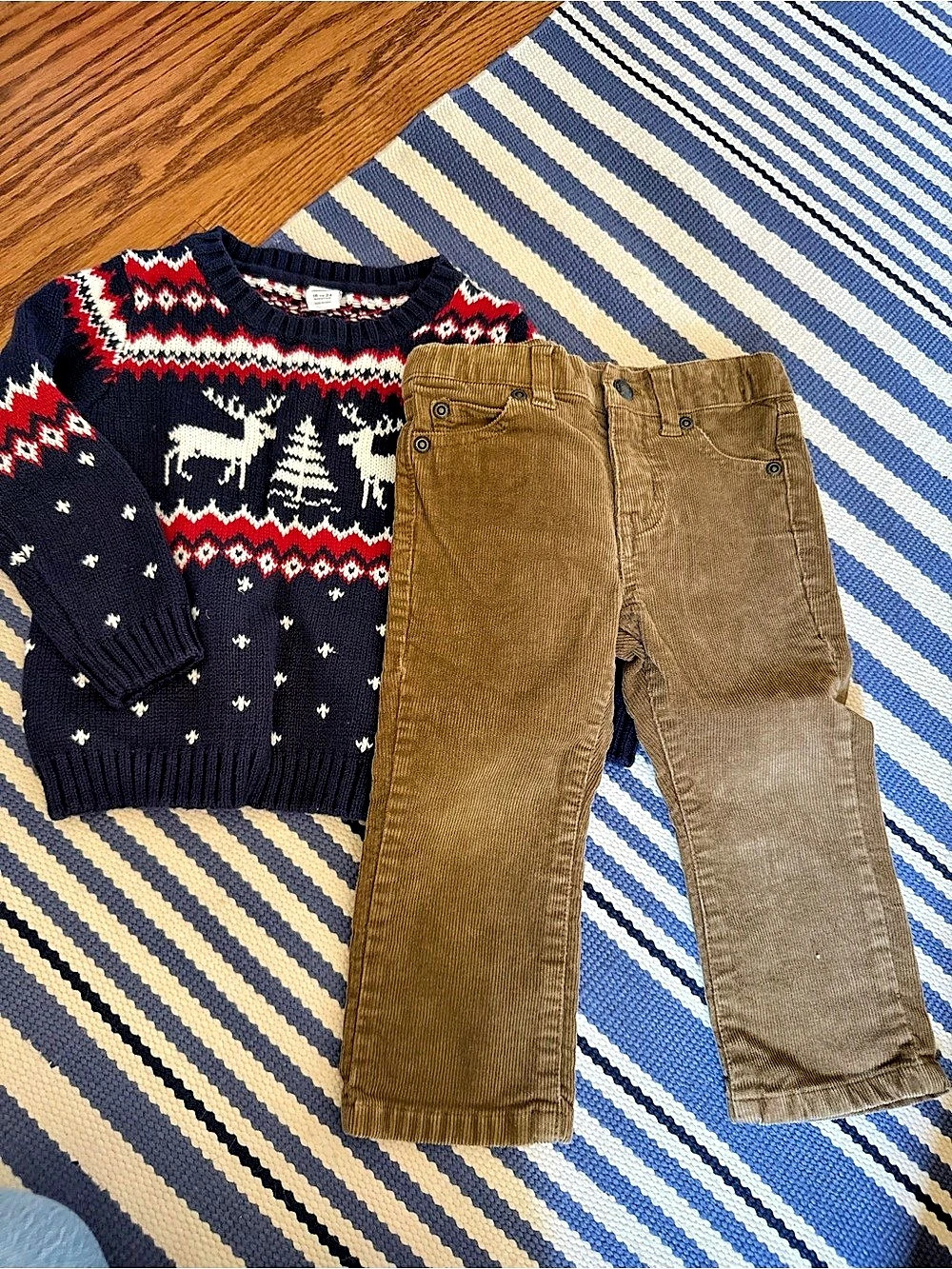 Jamie and Jack Kids Sweater and Corduroy Pants Set in Brown & Navy